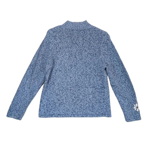 Timberlea Women's L Winter Snowman Blue Knit Sweater 1/4 Zip Pullover Snowflakes - Picture 2 of 6
